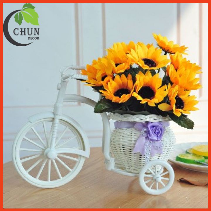 Hoa giả - Giỏ xe đạp hoa hướng dương nhiều mẫu cao 22cm để bàn,kệ tủ trang trí nhà cửa