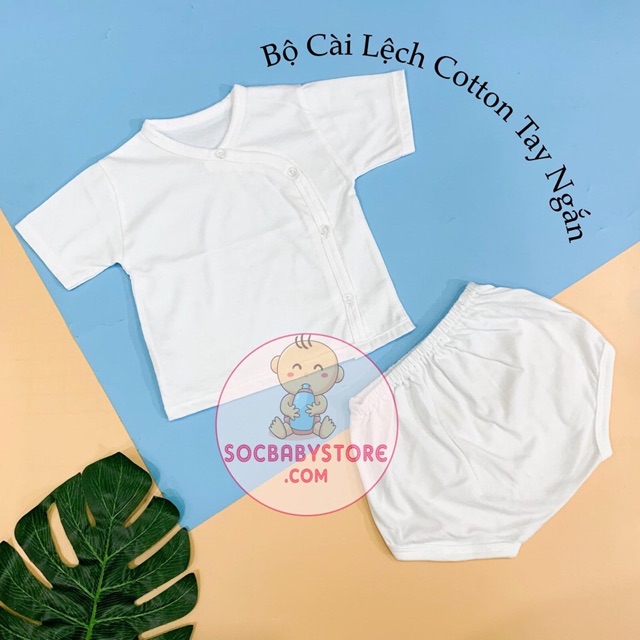 Bộ quần áo sơ sinh cotton trắng tay ngắn