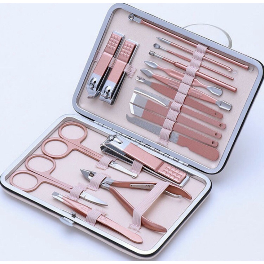 Bộ Kiềm/Bộ Dụng Cụ Làm Móng Tay 18 Món Bằng Thép Không Rỉ ❤Hàng Đẹp❤Màu Hồng Xinh Xắn
