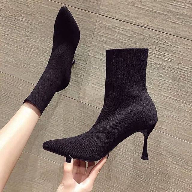 (Order) Boots chun mũi nhọn gót nhọn 8cm cổ lửng sang chảnh