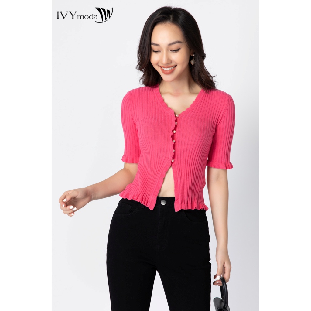 Áo len nữ gân dáng croptop IVY moda MS 77B8029