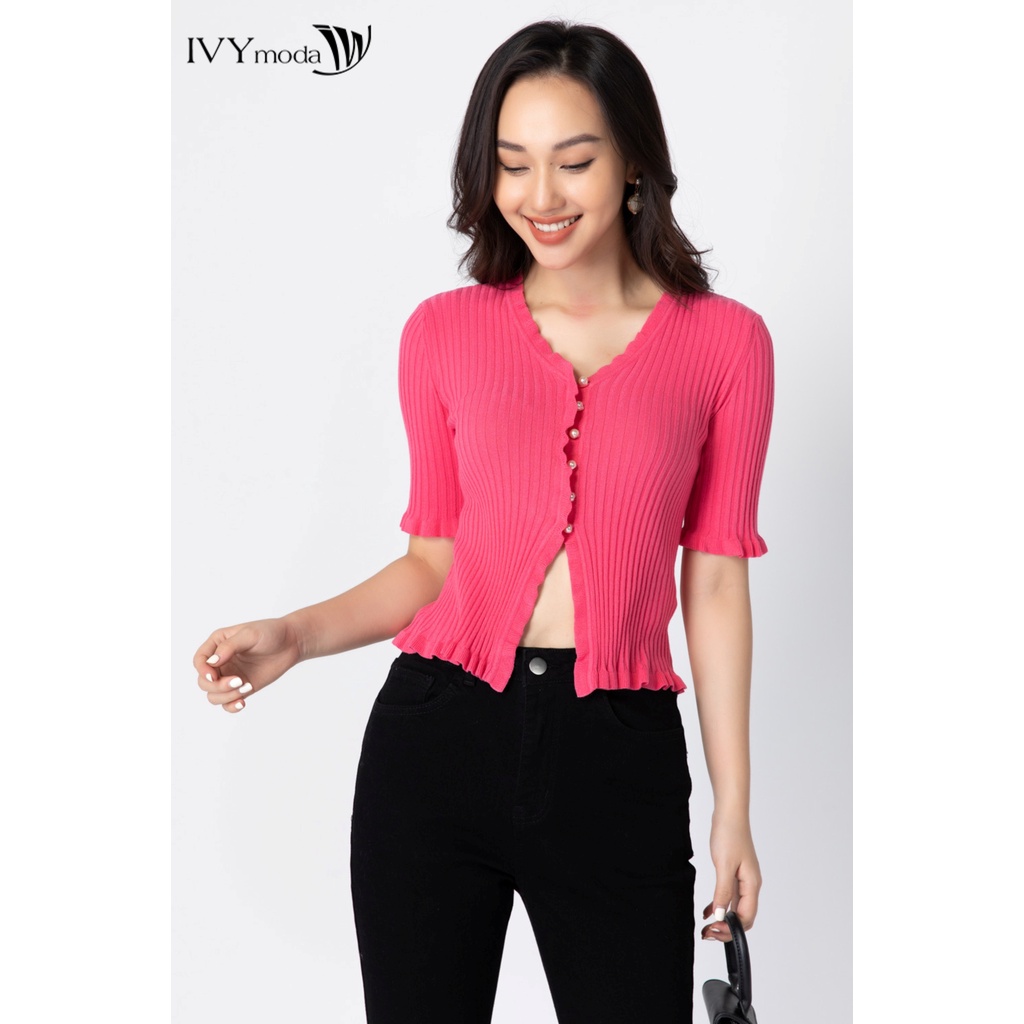 [NHẬP WABRTL5 GIẢM 10% TỐI ĐA 50K ĐH 250K ]Áo len nữ gân dáng croptop IVY moda MS 77B8029