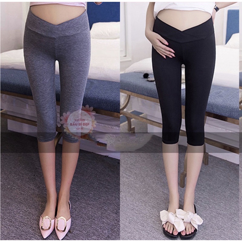 Quần Legging Bầu Đùi,Quần Bầu Lửng Cạp Chéo,Co Giãn Tốt Dáng Ôm V0064 Mama Store99