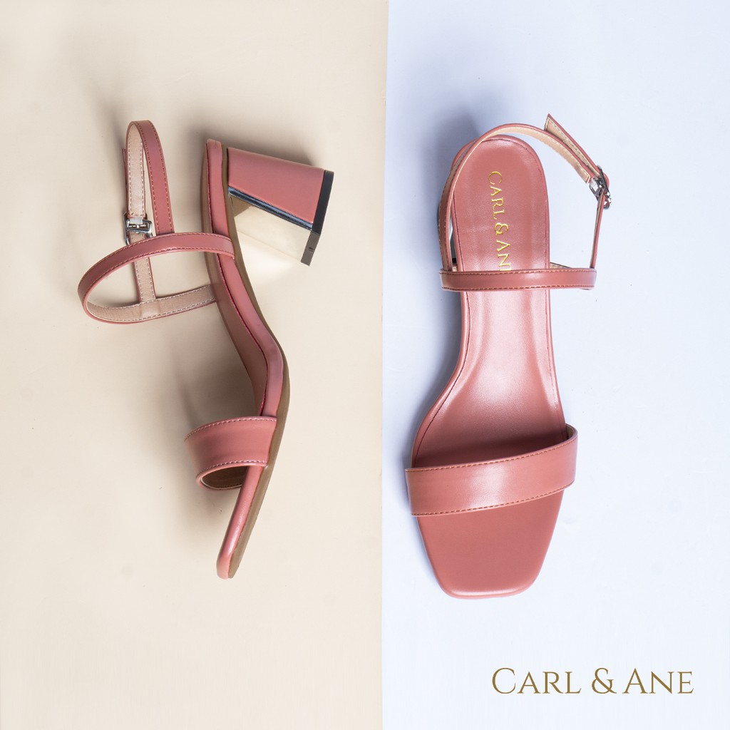  Carl & Ane - Giày sandal nữ mũi vuông ngang cao 7cm màu trắng _ CS005