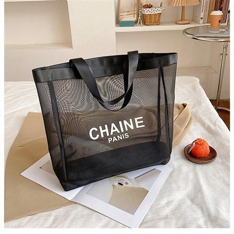 Túi lưới đựng mỹ phẩm in chữ cái màu trắng và đen phong cách Âu Mỹ thanh lịch sành điệu