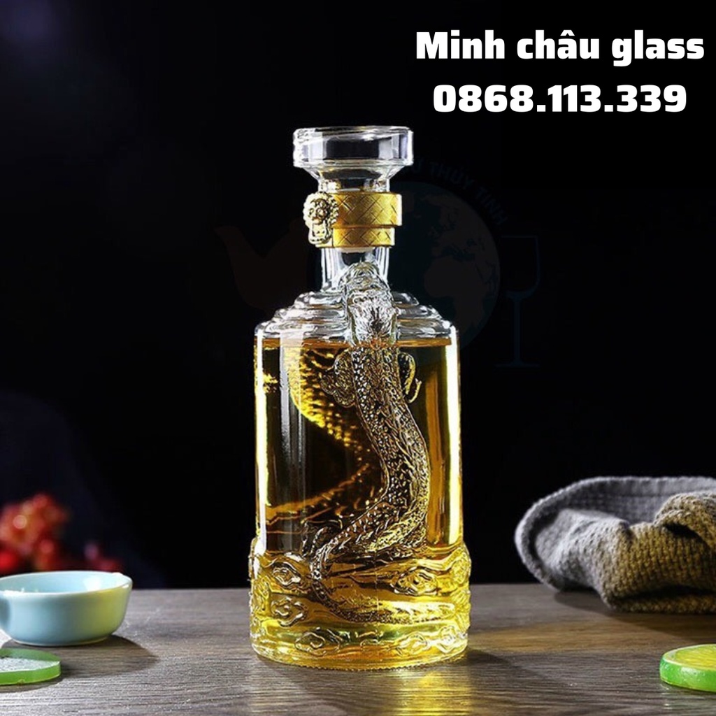 Chai thủy tinh đựng rượu cao cấp trụ tròn vân rồng 500ml bình thủy tinh vỏ bình ngâm rượu tròn rồng 500ml sang trọng