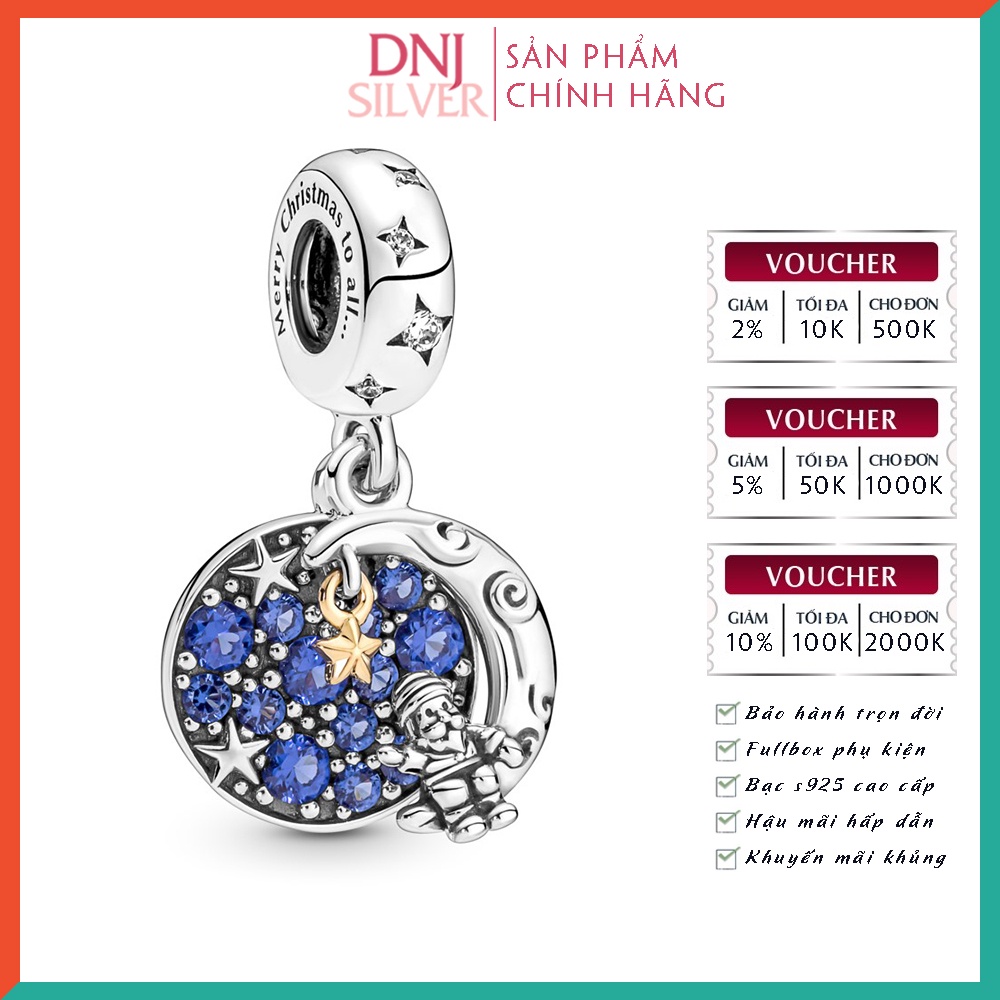 [Hàng cao cấp] Charm bạc 925 cao cấp, hàng chuẩn bạc - Charm Santa Claus On The Moon Double thích hợp để mix vòng tay