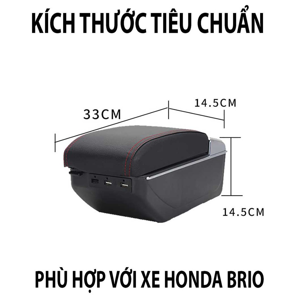 Hộp Tì Tay Xe KIA RIO - 7 Cổng USP, 2 Ngăn Đựng Đồ Tiện Ích - Quà Tặng Cây Thông Thơm Treo Xe