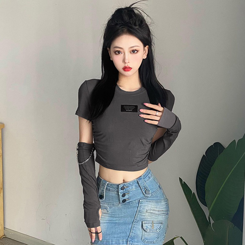 Áo Thun Lửng Tay Dài Cổ Tròn In Chữ Thời Trang Dành Cho Nữ