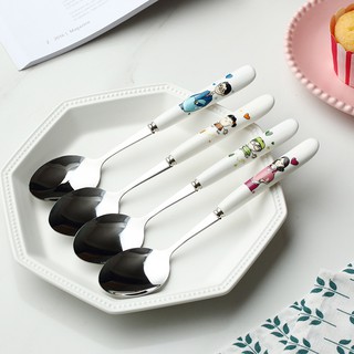 Muỗng Inox Cán Sứ Kiểu Hoạt Hình Xinh Xắn Đáng Yêu Cho Bé Và Người Lớn