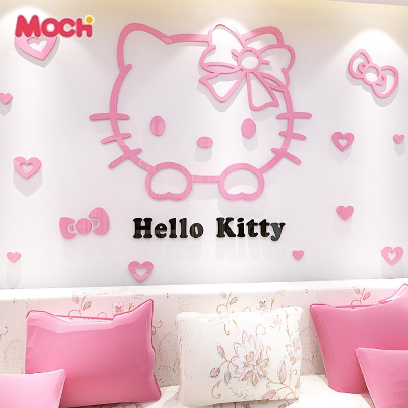 Bộ decal dán trang trí tường hình Hello Kitty bằng acrylic