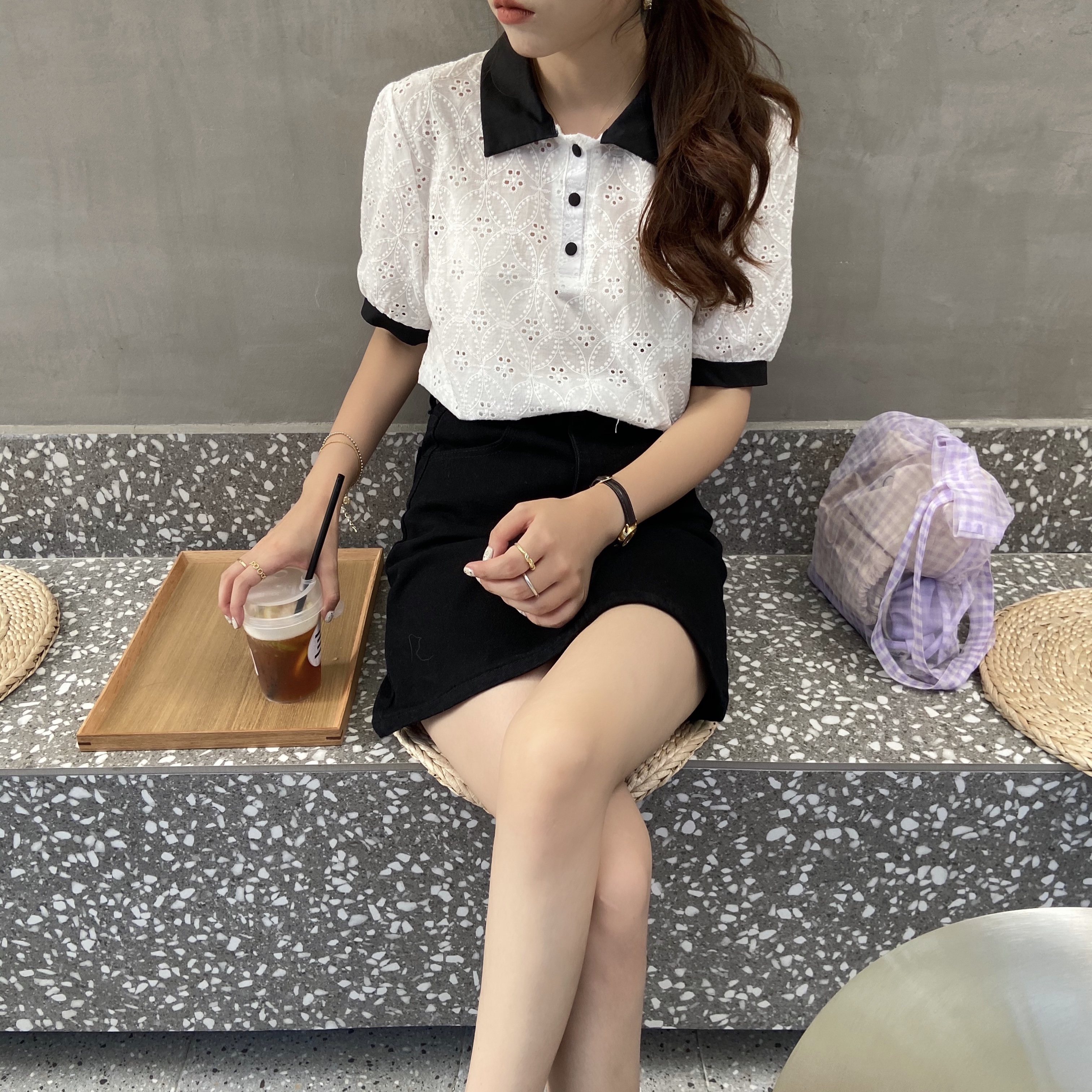 Áo Kiểu Nữ Ngắn Tay Cổ Bẻ Thời Trang Hàn 42105 | BigBuy360 - bigbuy360.vn