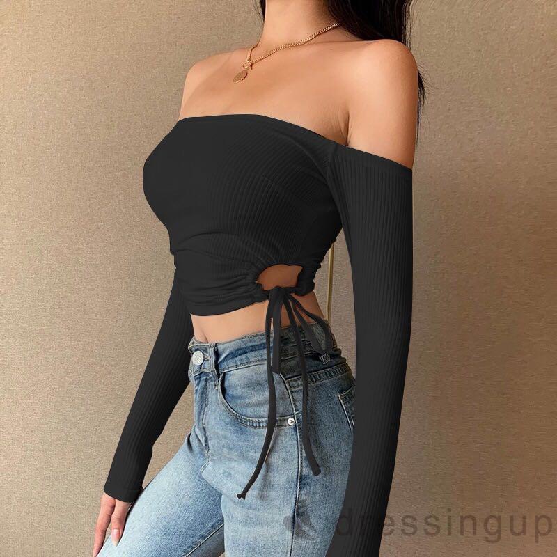 Áo dệt kim tay dài trễ vai gợi cảm dành cho nữ | BigBuy360 - bigbuy360.vn