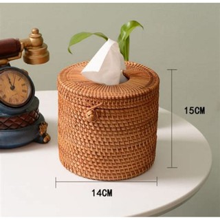 Hộp đựng giấy ăn hình tròn bằng mây tự nhiên