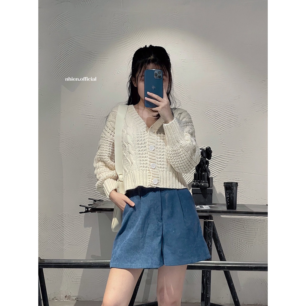 Quần short nhung gân nữ dày dặn Nhienvintage AQ384