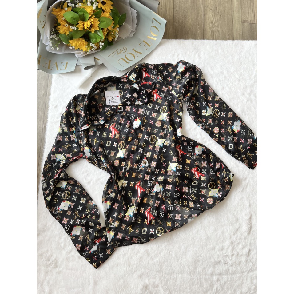 Hình thật - Áo sơ mi lụa tơ họa tiết mới ❤️FREESHIP❤️áo thiết kế nhiều màu nhiều size chất lụa tơ mát