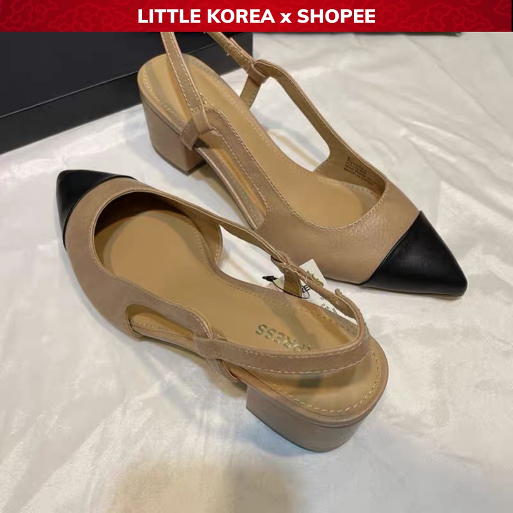Giày Cao Gót Nữ 5P Giày Hở Gót Vuông Mũi Nhọn Thời Trang - LITTLE KOREA