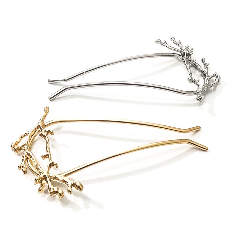 Trâm Cài Tóc Chữ U Hình Lá Có Đính Đá & Ngọc Trai