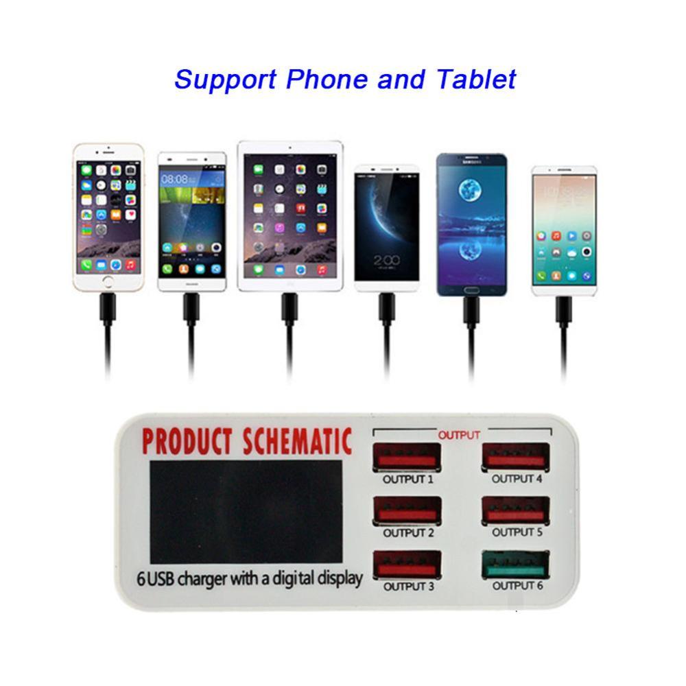 Củ Sạc Nhanh Thông Minh DIGIFOUNDER QC3.0 Với 6 Cổng USB Và Màn Hình LCD Cho Điện Thoại Thông Minh/Máy Tính Bảng G2K1