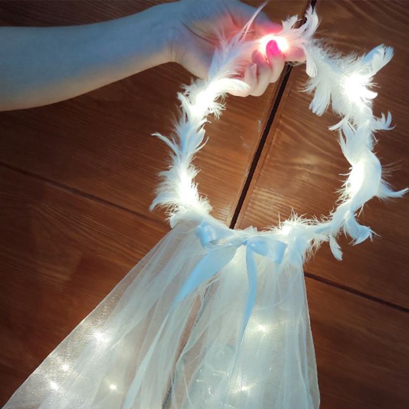 Mạng Che Mặt Phối Ren Và Lông Vũ Có Đèn LED Đẹp Mắt Cho Nữ