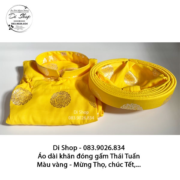 Cả bộ Áo dài khăn đóng truyền thống nm gấm Thái Tuấn chính hãng  - MÀU VÀNG