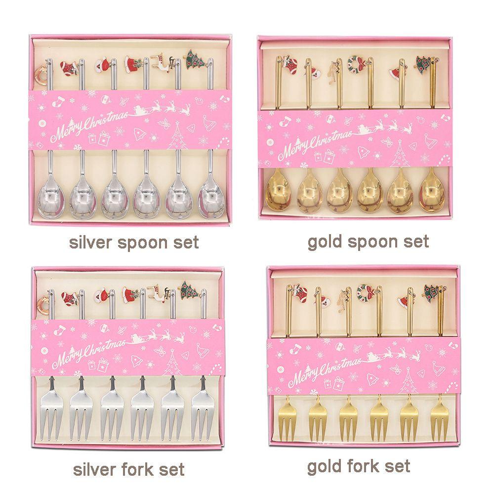 LET Bộ 6 Muỗng Nĩa Thời Trang Dùng Làm Quà Giáng Sinh, Năm Mới