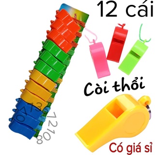 Combo 12 chiếc còi thổi nhựa , kèm dây đeo cho bé