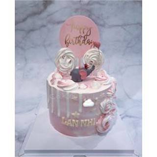Topper mica HPBD tròn hồng