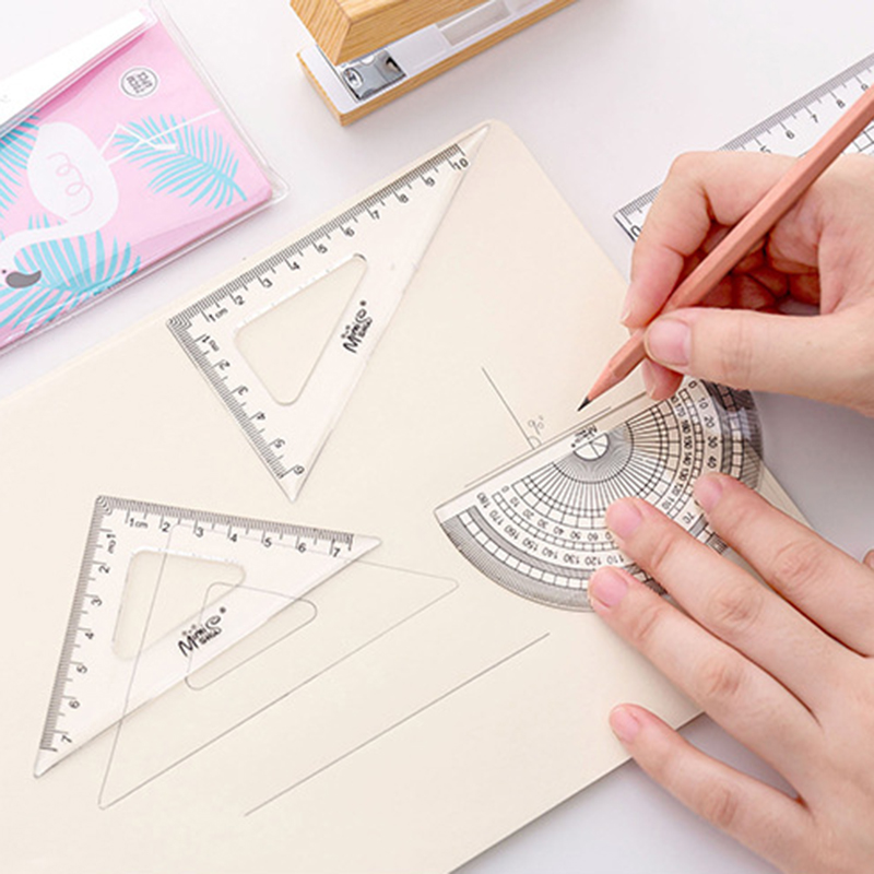 Bộ Thước Kẻ Kèm Túi Đựng Hình Tam Giác Họa Tiết Hoa Xinh Xắn
