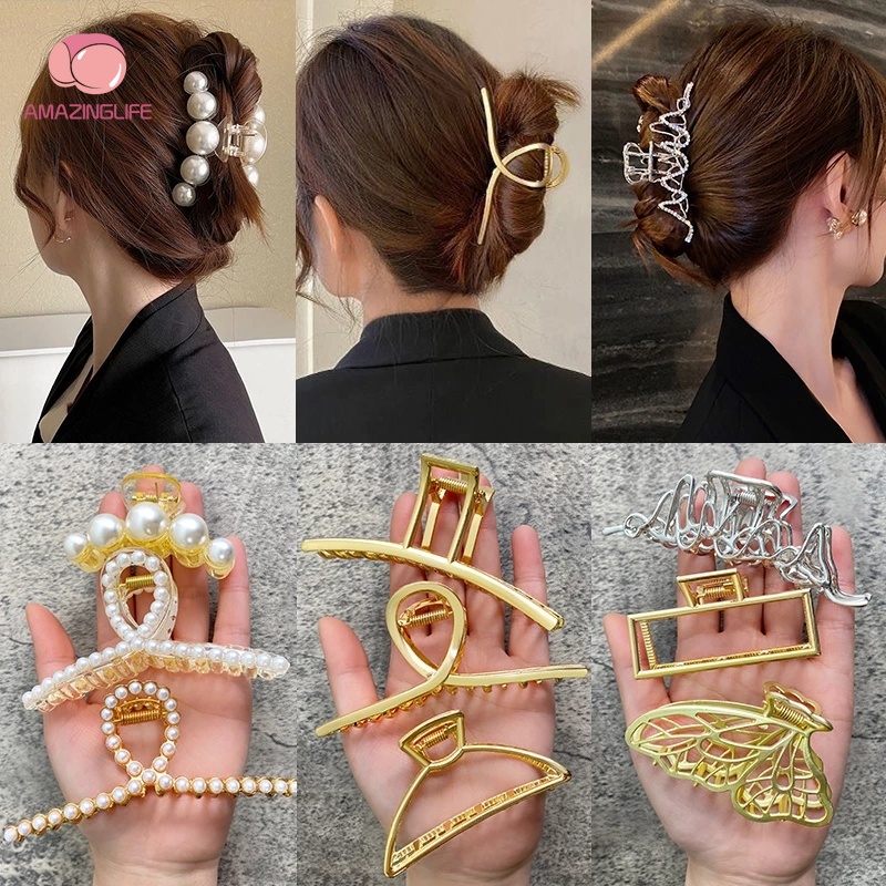 Kẹp Tóc Kim Loại Hình Cá Mập/Hoa Hồng Đính Đá Thời Trang Hàn Quốc