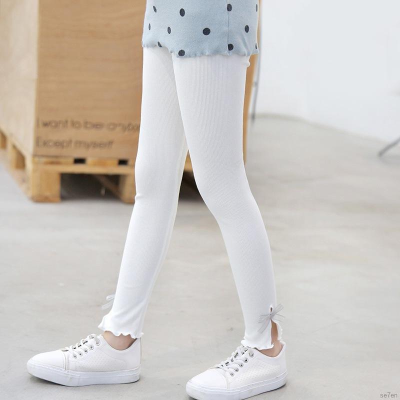 Quần Legging Phối Nơ Vải Cotton Dễ Thương Phong Cách Hàn Quốc Dành Cho Bé Gái Từ 2 - 11 Tuổi