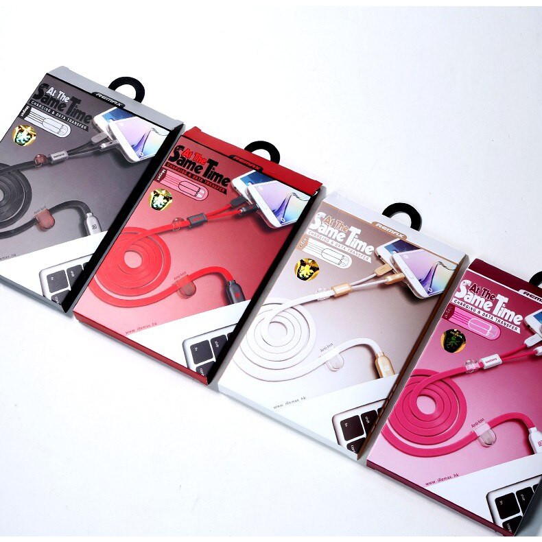 Cáp REMAX 2in1 2 đầu sạc 2 máy cùng lúc RC-025t At The Same Time