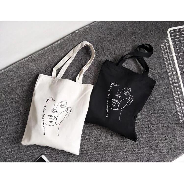 Túi tote vải bố đựng đồ canvas đeo vai túi mặt người, vải canvas loại tốt đi học, đi làm
