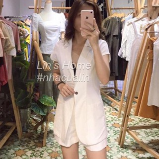 S052 - ÁO BLAZER LINEN TRẮNG TAY CON