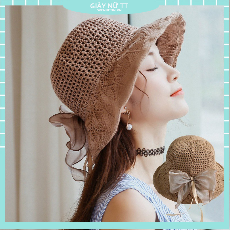 Nón Cói Rộng Vành Thắt Nơ Thời Trang Đi Biển Cho Nữ