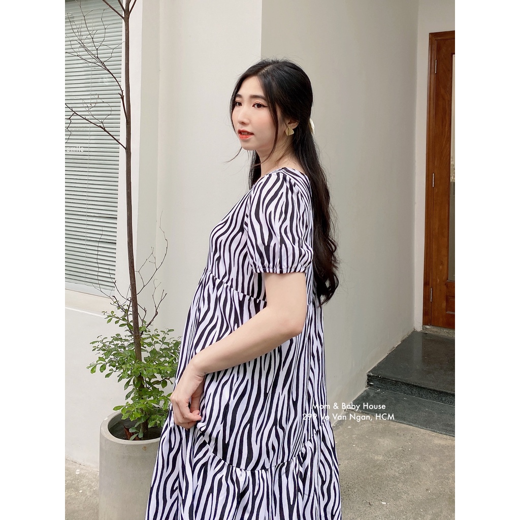 Đầm bầu họa tiết 3 tầng trẻ trung ( có video )