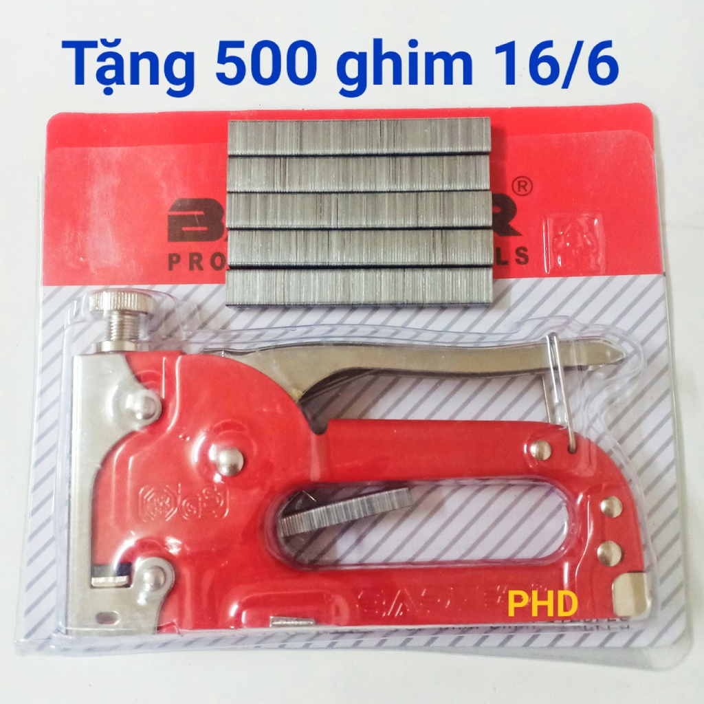 Súng bắn ghim - Kìm bắn đinh ghim cầm tay có tăng lực, đa năng, tiện dụng - ghim 16/6 - Kềm bắn gỗ (Đỏ)
