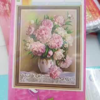 Tranh đính đá bình hoa mẫu đơn tuyệt đẹp kt 40/50cm