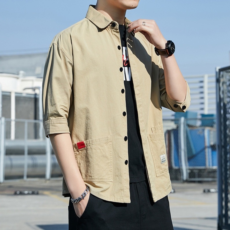 Áo sơ mi nam TFUN vải kaki cao cấp CL TT71.0 Áo sơ mi tay lỡ dáng ôm phong cách thể thao Hàn Quốc đẹp mùa hè thu