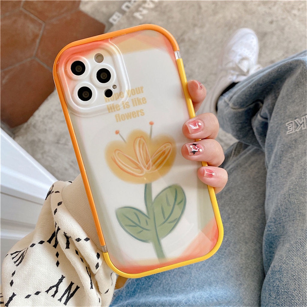 Ốp điện thoại silicon TPU mềm mã Cxh4 in họa tiết hoa hai màu thích hợp cho iPhone