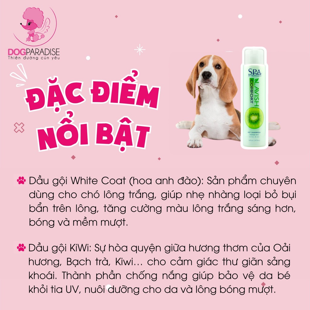 Dầu gội dưỡng lông SPA Lavish by TropiClean dành cho thú cưng dưỡng lông mềm mượt nhiều mùi hương - Dog Paradise