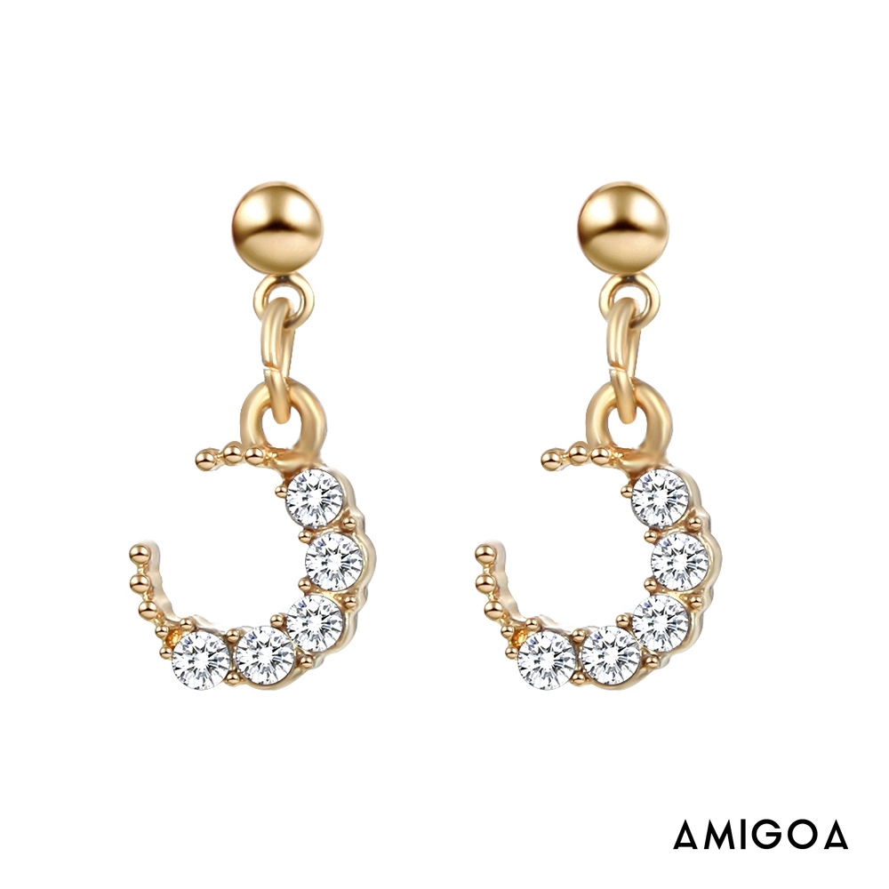 Bông Tai Hình Mặt Trăng Đính Pha Lê Thời Trang Cho Nữ