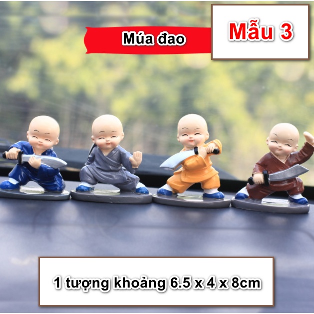 Trang trí taplo ô tô - Bộ 4 chú tiểu múa kiếm đặt bàn làm việc giúp mang lại may mắn tài lộc - Phật Pháp An Nhiên