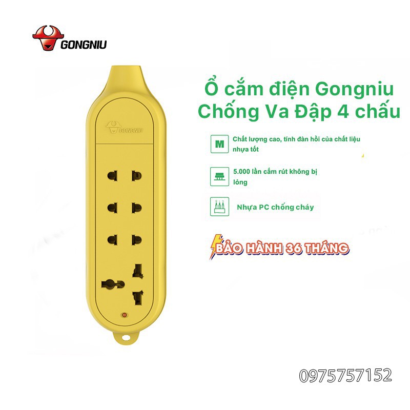 Ổ cắm điện chống va đập cao cấp GONGNIU, chống cháy, chống vỡ, ổ cắm điện đa năng công suất cao - Bảo hành 3 năm 1 đổi 1