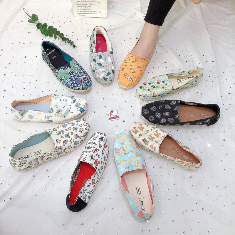 GIÀY SLIP ON TOMS NỮ XUẤT XỊN CHẤT LIỆU CANVAS HOẠ TIẾT SIÊU CUTE ĐẾ SU SIÊU NHẸ SIÊU ÊM