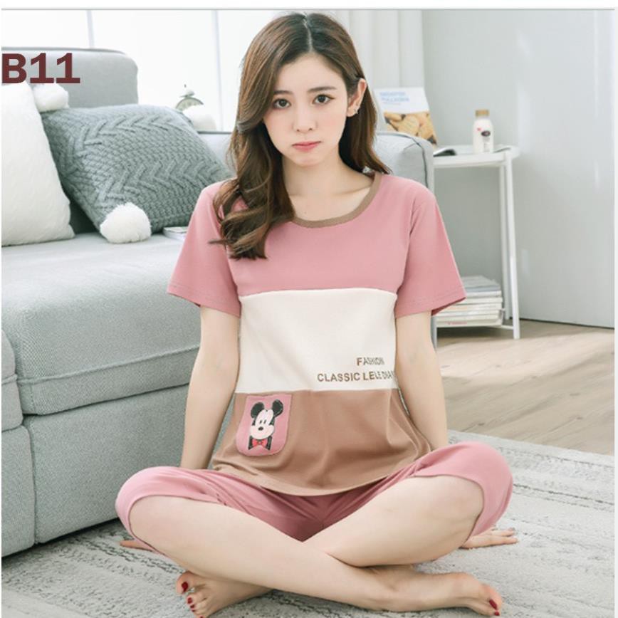 {Mã giảm giá + Hổ trợ Ship} Đồ bộ nữ,  thun Cotton 100% chống tia UV, đủ size, 42-70kg, mã B11 quần ngố  ༷