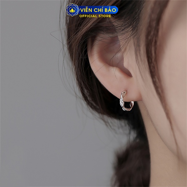 Bông tai nữ xoắn đính đá new chất liệu bạc 925 thời trang phụ kiện trang sức nữ Viễn Chí Bảo B000273