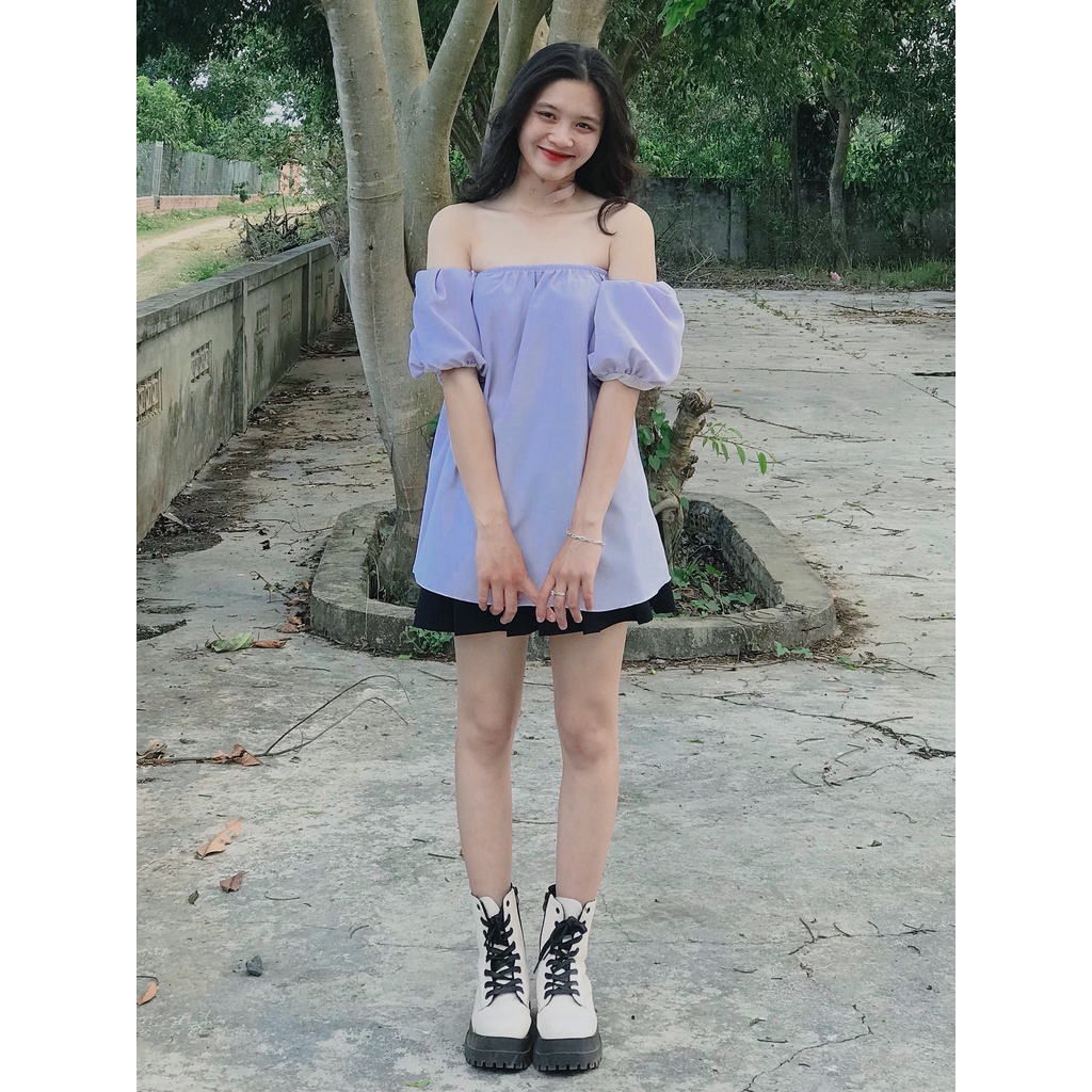 Áo trễ vai tay phồng tiểu thư rộng dễ thương | BigBuy360 - bigbuy360.vn