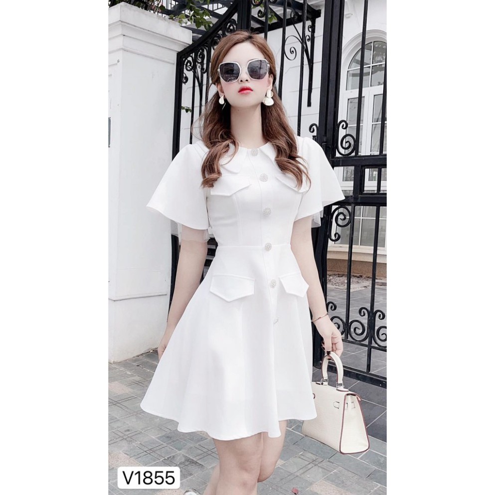 Váy xoè công sở dáng vest cổ tròn tay dơi cao cấp V1855 - Váy đầm đẹp dự tiệc DVC Fashion kèm ảnh thật