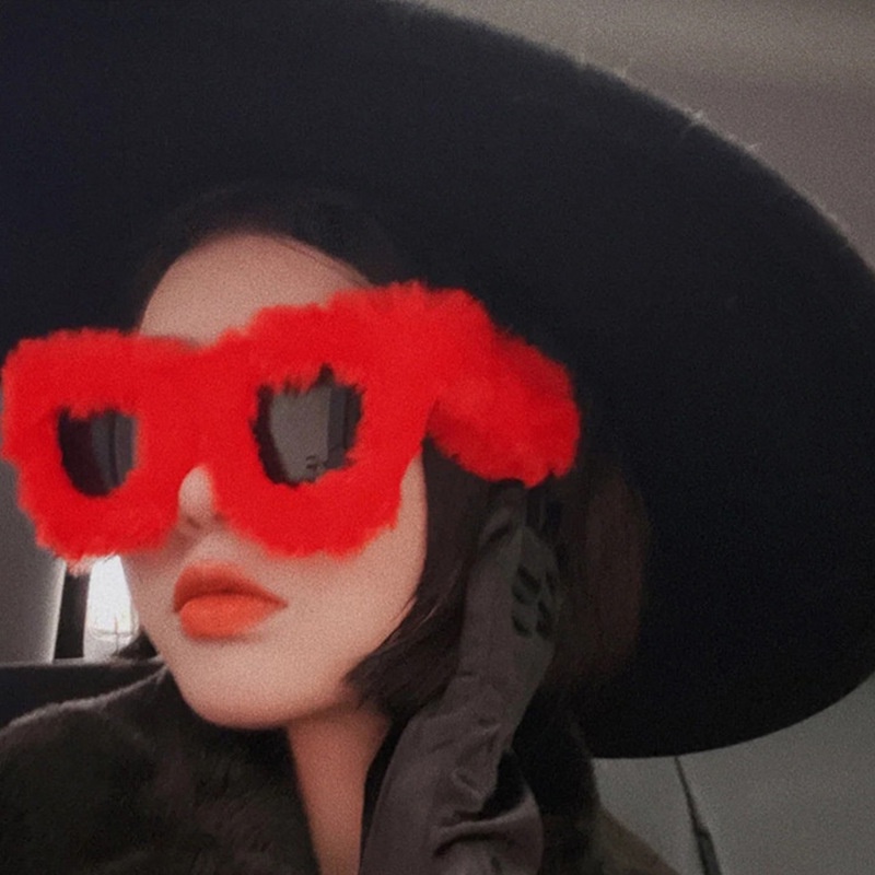 Kính Mát Mắt Mèo Phối Lông Thời Trang Vui Nhộn